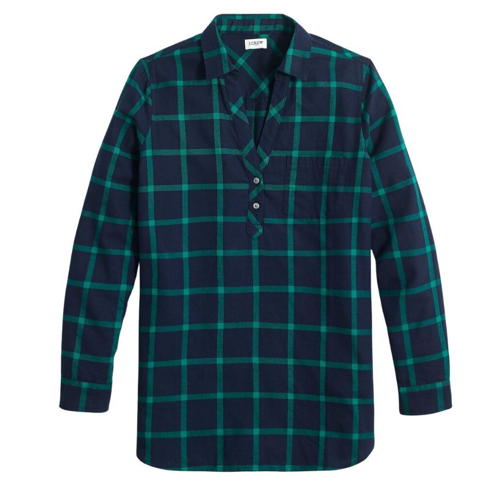 J Crew,  Flannel, Popover Tunic, Green & Red Plaid, L